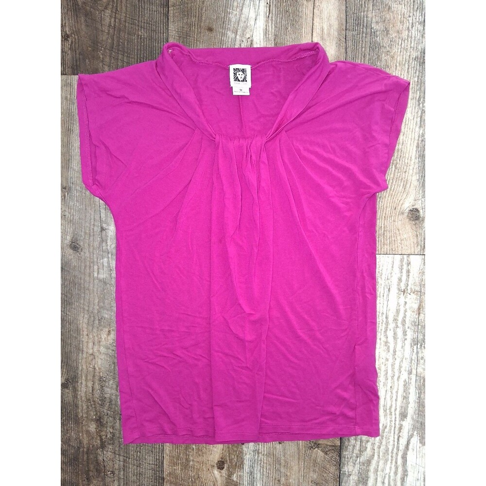 Women's Anne Klein Fuschia Pink Gathered-Neck Blouse, Medium